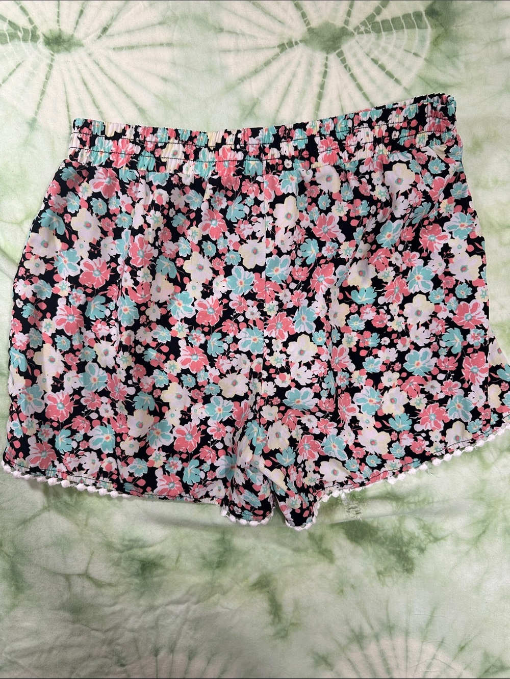 Faded Glory Girls XL 14-16 Floral Pull-On Shorts Pom-Pom Trim - Picture 10 of 12